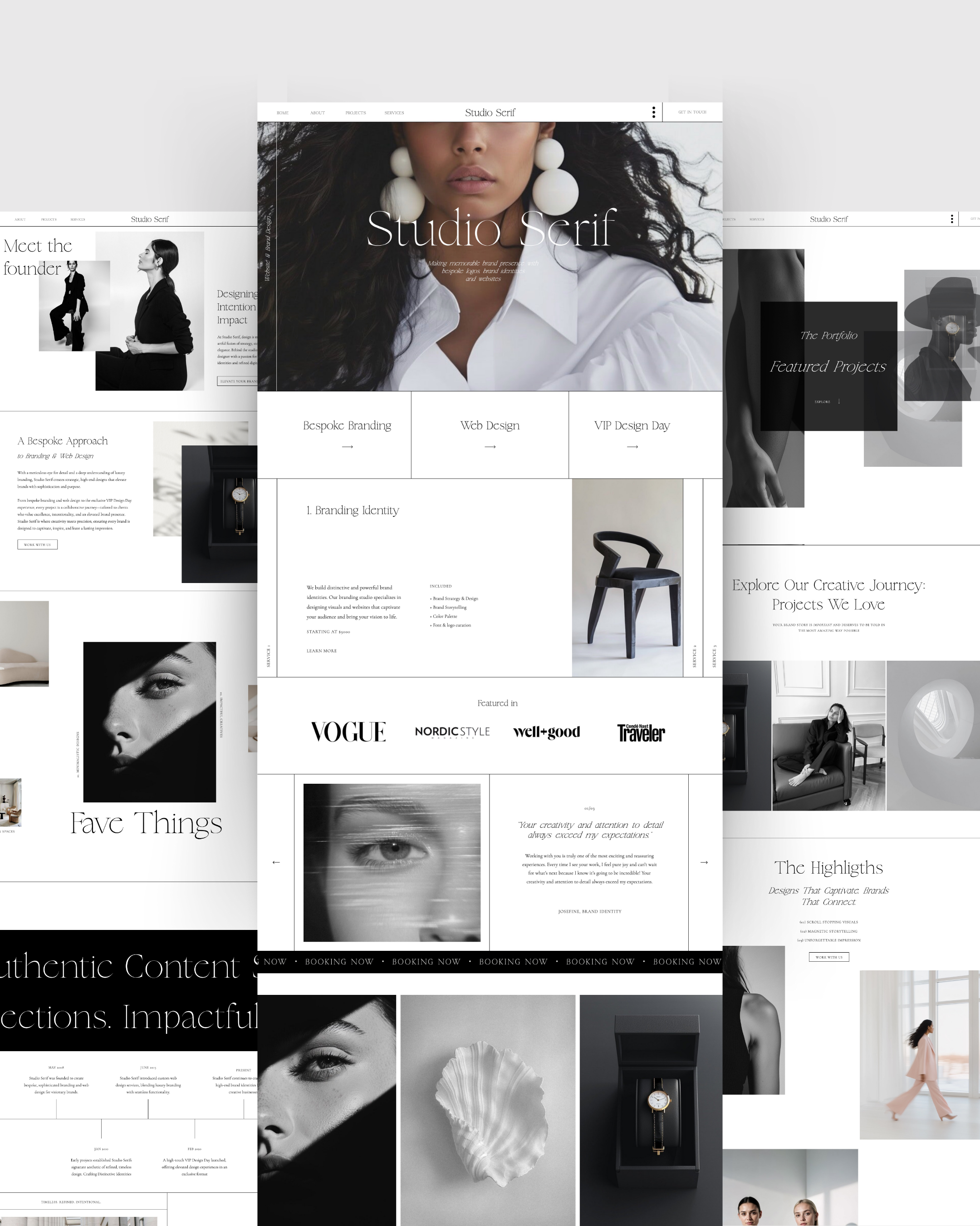 Creative agency website design template showit graphic design studio homepage layout inspiration ideas black and white
