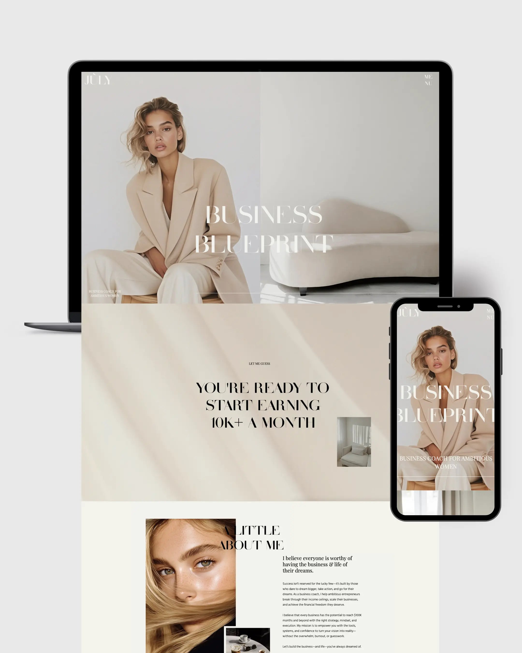 Minimalist, Trendy and editorial Showit website template for coaches and online course creators – modern, customizable layout ideal for creative portfolios and branding showcases 2025