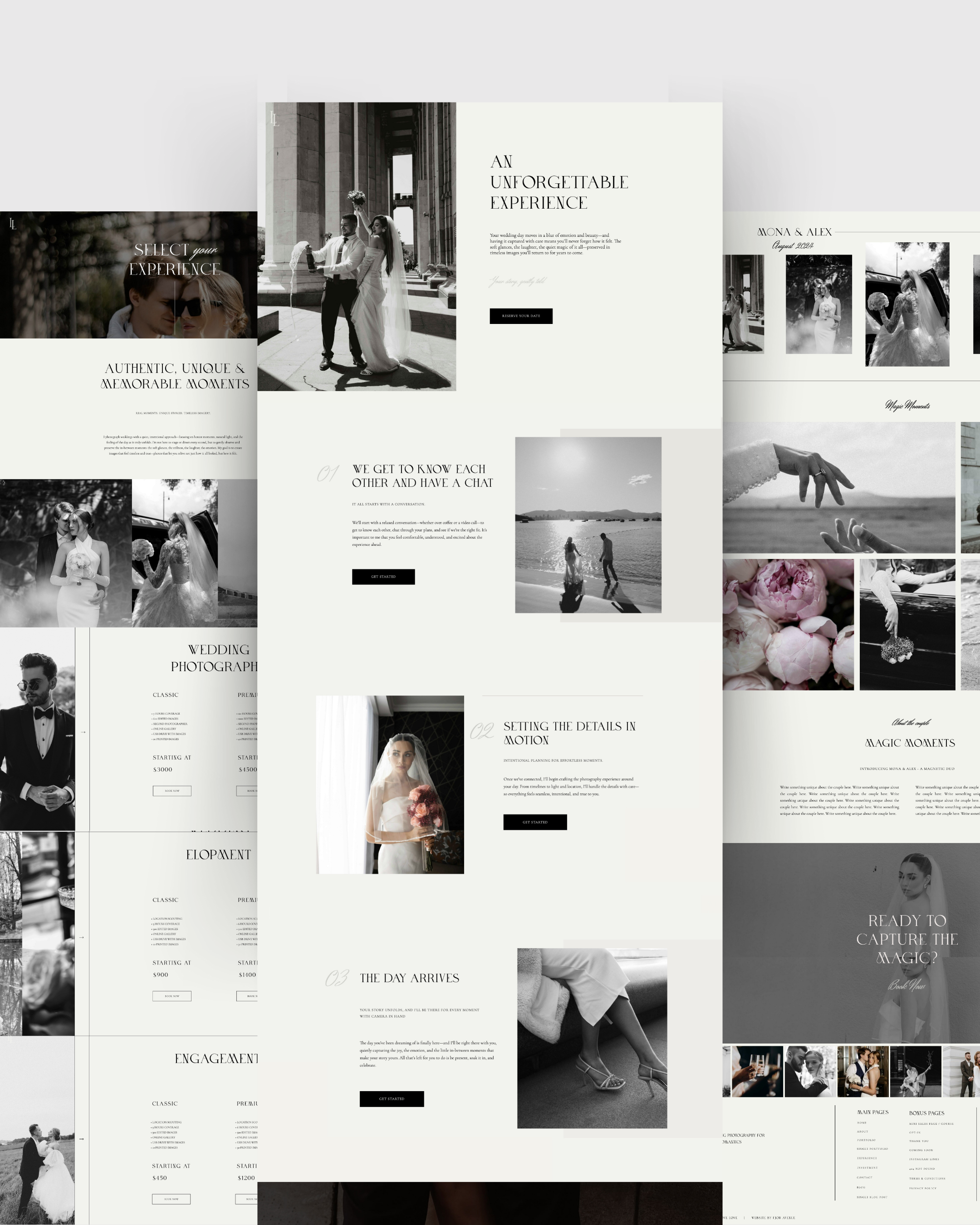 Elegant Showit website templates for photographers with a stunning portfolio layout, about us page, blog and online couse. Showit wedding photography templates