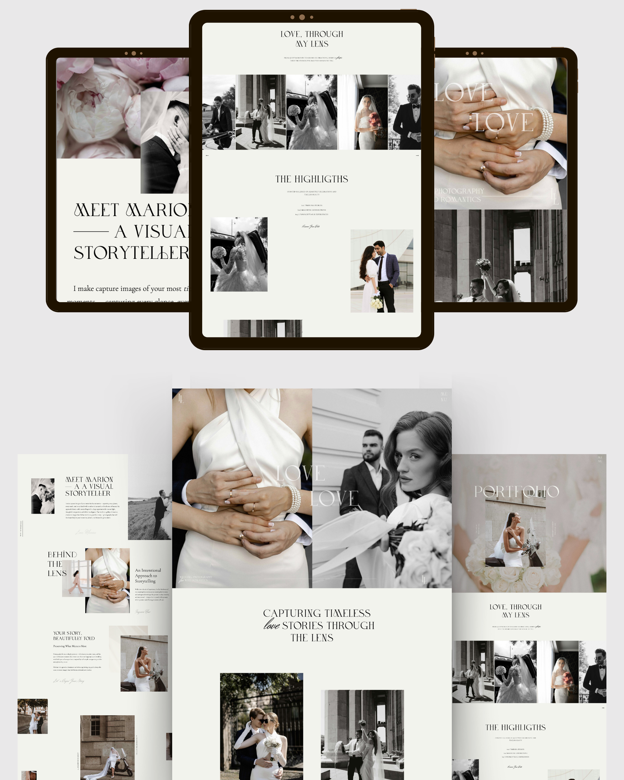 Elegant Showit website templates for photographers with a stunning portfolio layout, about us page, blog and online couse. Showit wedding photography templates