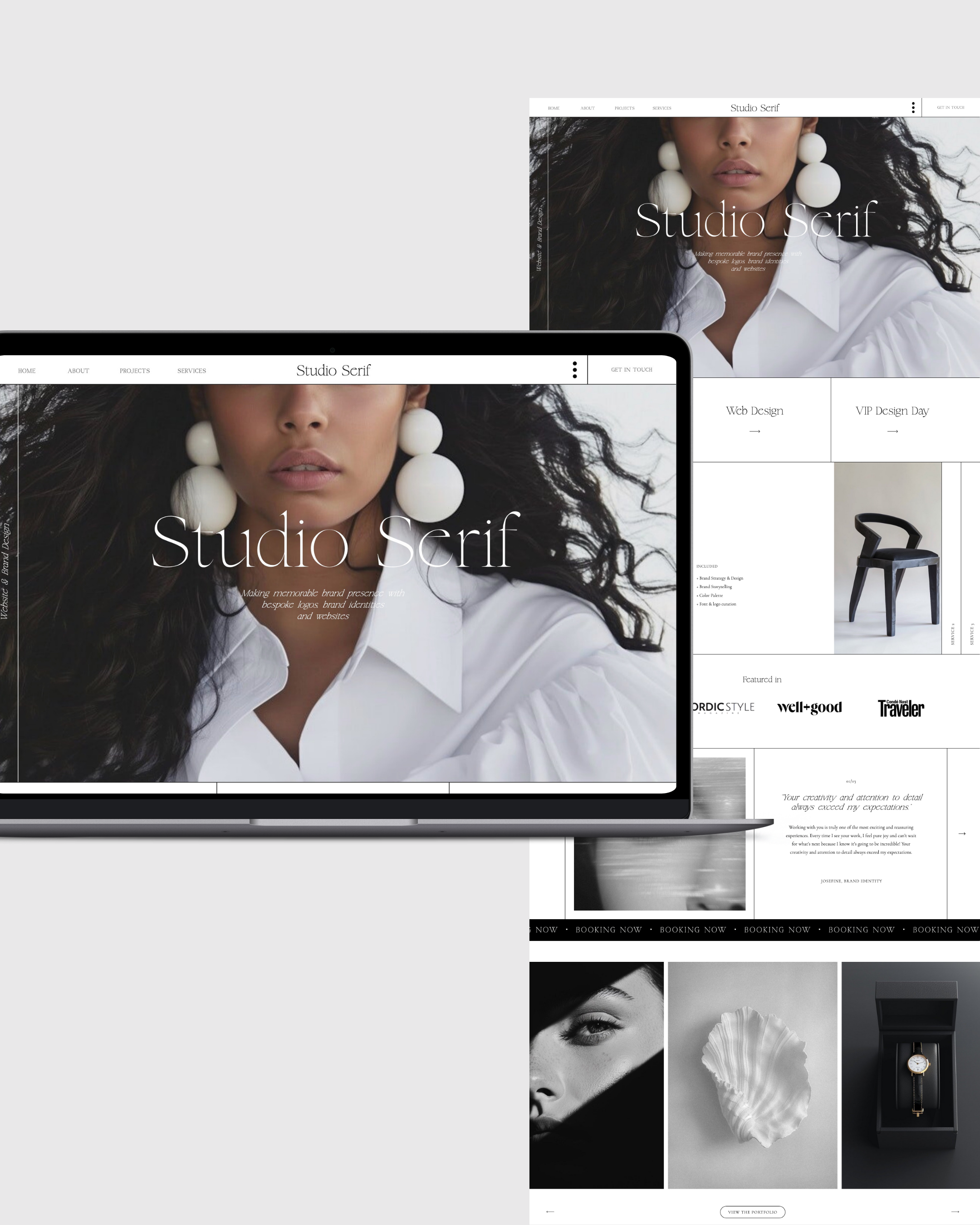 Creative agency website design template showit graphic design studio homepage layout inspiration ideas monochrome