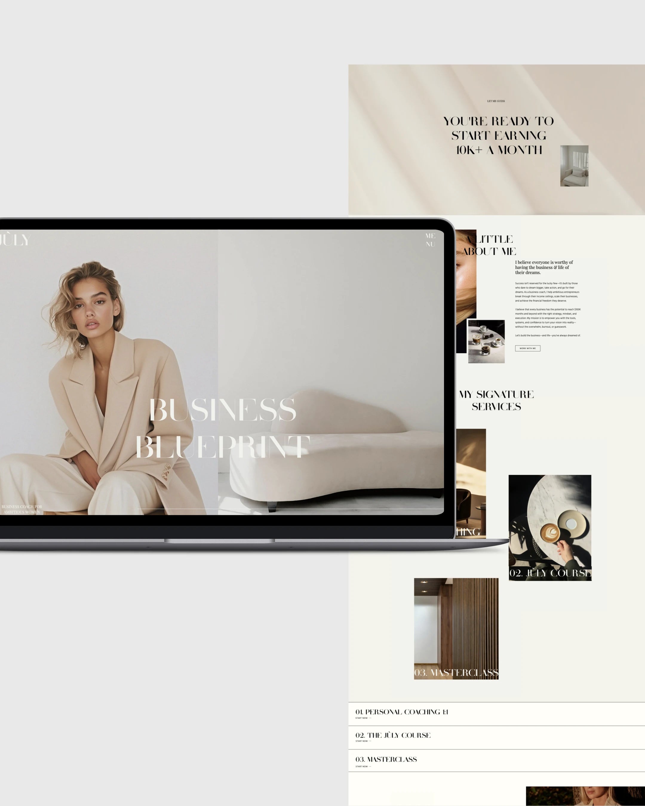 Minimalist, Trendy and editorial Showit website template for coaches and online course creators – modern, customizable layout ideal for creative portfolios and branding showcases 2025