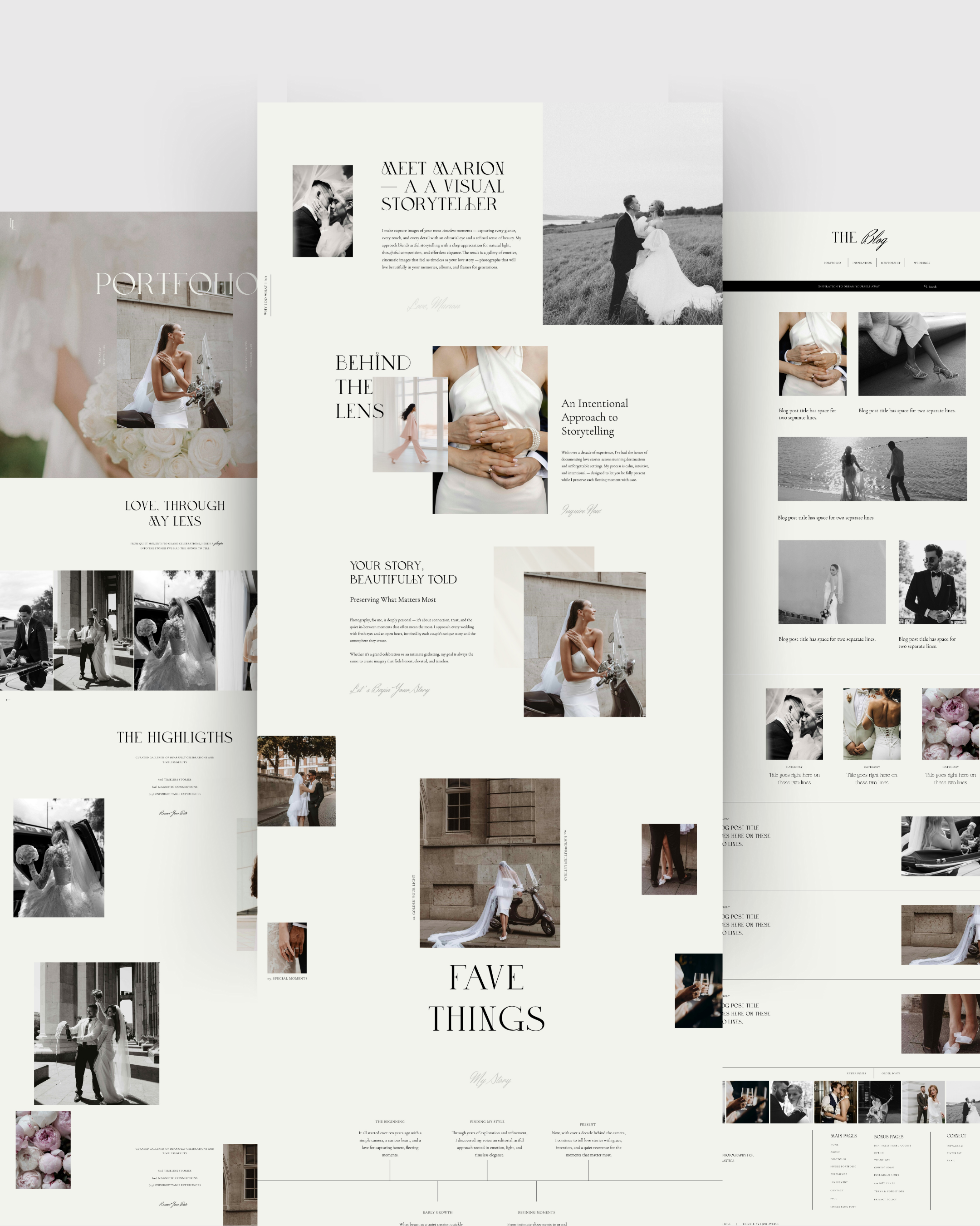 Elegant Showit website templates for photographers with a stunning portfolio layout, about us page, blog and online couse. Showit wedding photography templates