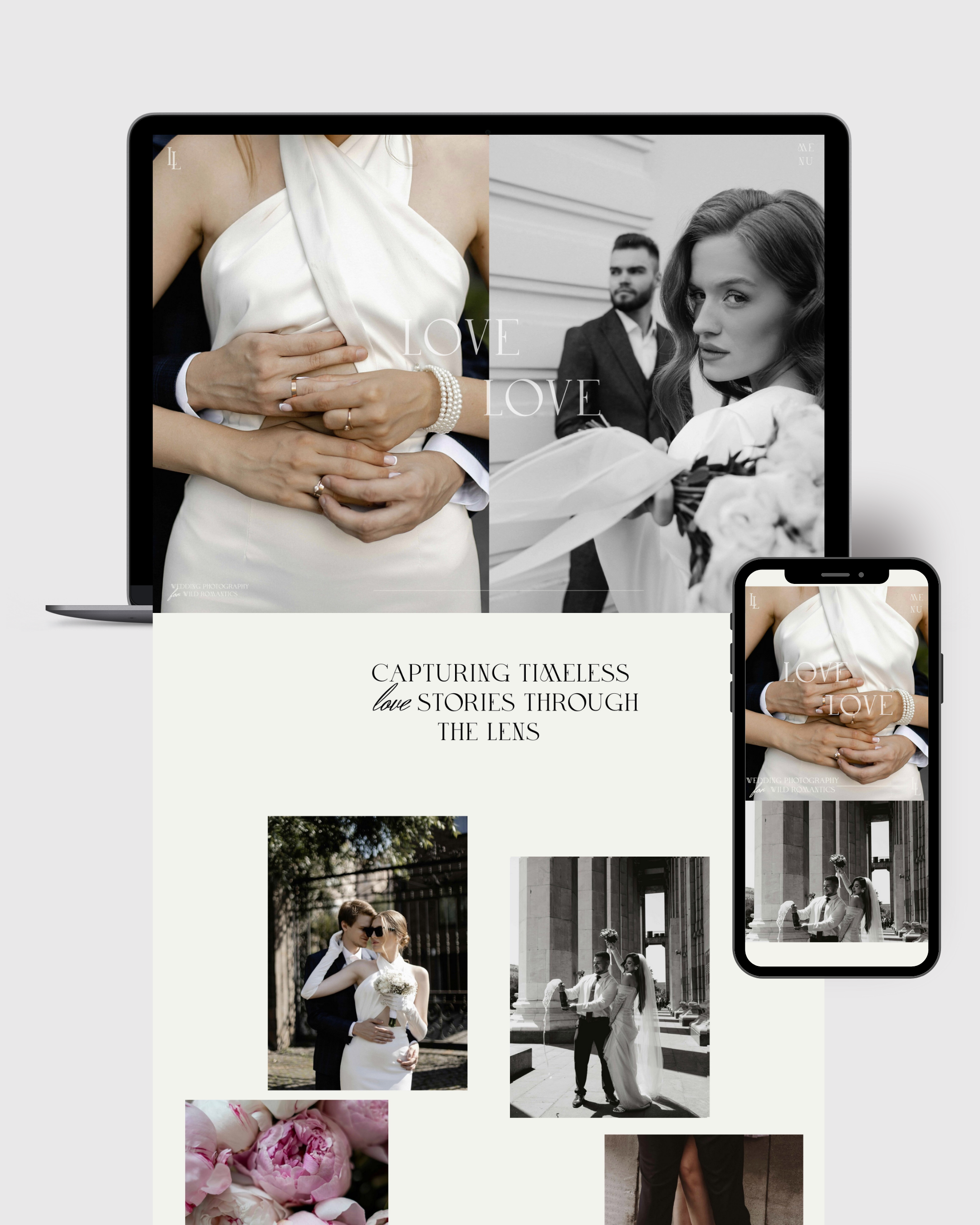 Elegant Showit website templates for photographers with a stunning portfolio layout, about us page, blog and online couse. Showit wedding photography templates