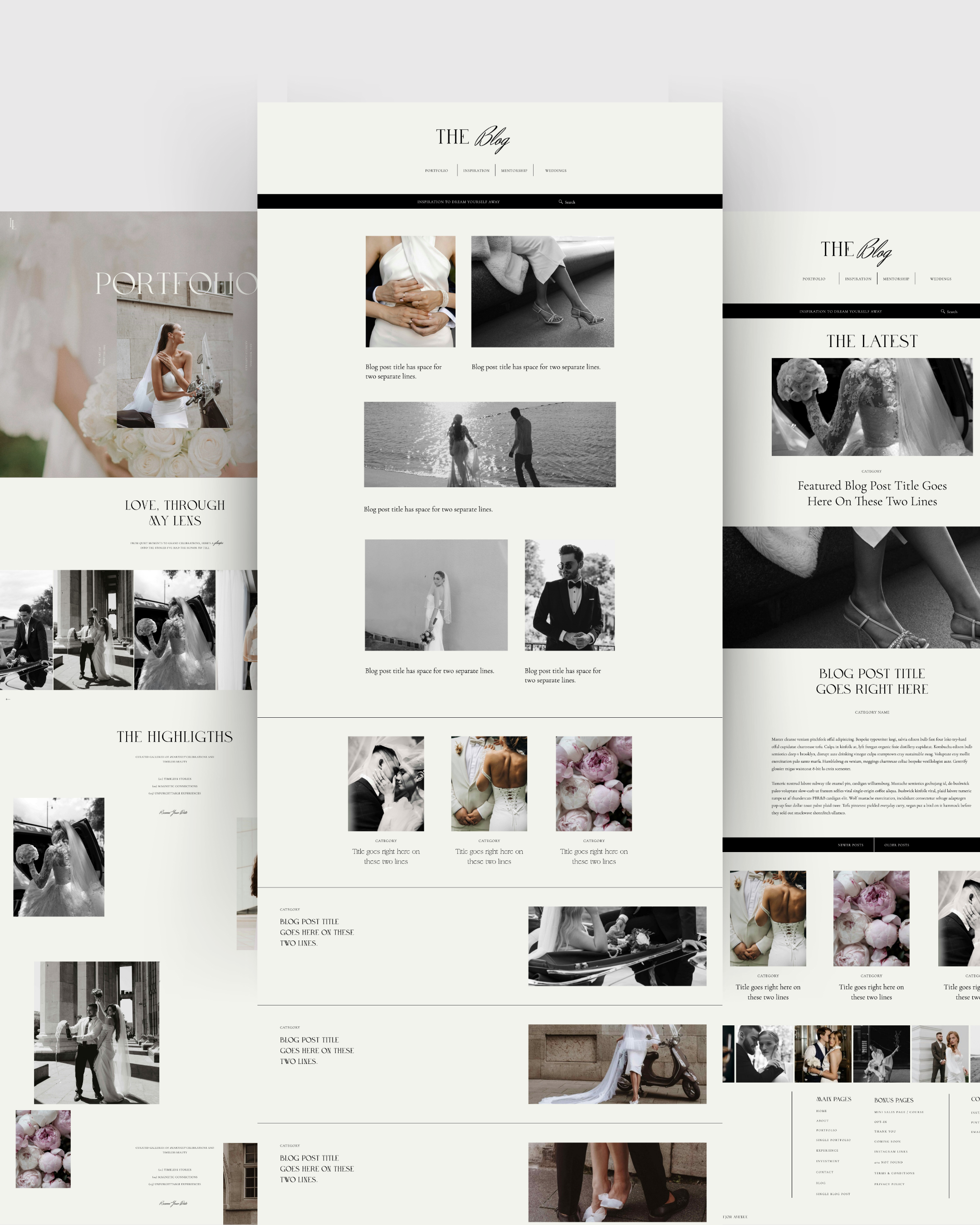 Elegant Showit website templates for photographers with a stunning portfolio layout, about us page, blog and online couse. Showit wedding photography templates