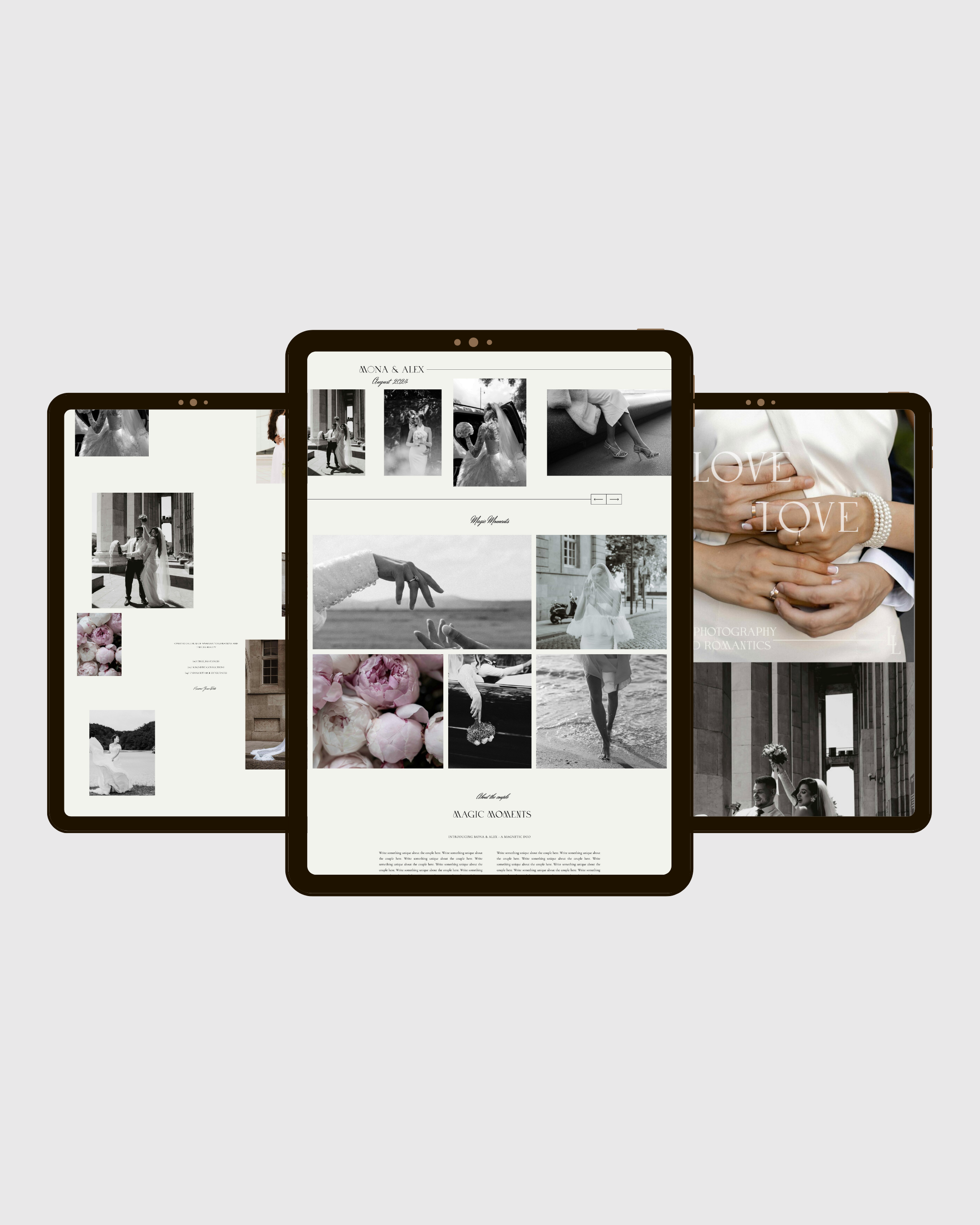 Elegant Showit website templates for photographers with a stunning portfolio layout, about us page, blog and online couse. Showit wedding photography templates